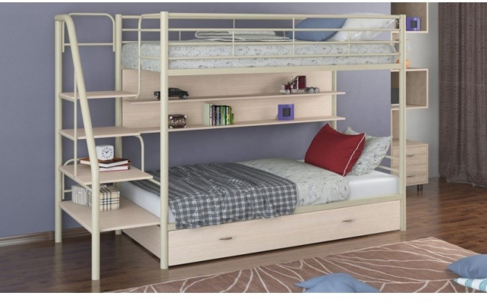 Двухъярусная кровать Толедо-ПЯ 90, слоновая кость / Дуб