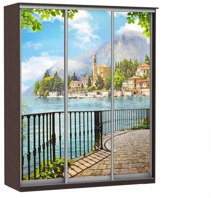 Шкаф купе Модерн 2076х600 3-х дверный 3-х секционный фотопечать №4 венге