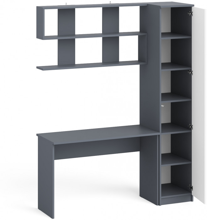 Мори Стол письменный МСП1200.1 + Пенал МШ400.1 + Полка 1200, цвет графит/белый, ШхГхВ 160,8х50,4х209,6 см., универсальная сборка
