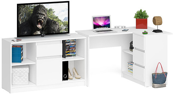 Мори Стол компьютерный МС-16 правый + Тумба МТВ1204.1, цвет белый, ШхГхВ 244,8х84,9х76,6 см., выдвижные ящики справа, НЕ универсальная сборка