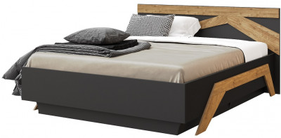 Кровать двуспальная 160х200 "Скандинавия" с щитовым основанием - Антрацит/Дуб наварра