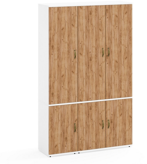 Лидер-8 Модуль Пенал МД 22Б + Шкаф МД 20Б, белый шагрень/крафт золото