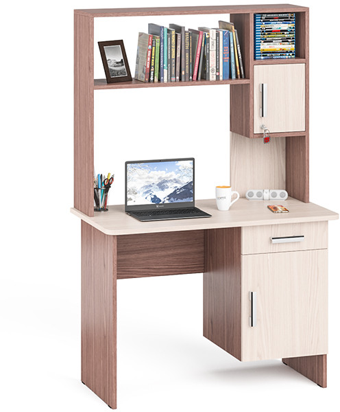 Стол письменный с надстройкой С-МД-1-09Н, цвет ясень шимо светлый/ясень шимо тёмный, ШхГхВ 105х57х162 см., НЕ универсальная сборка