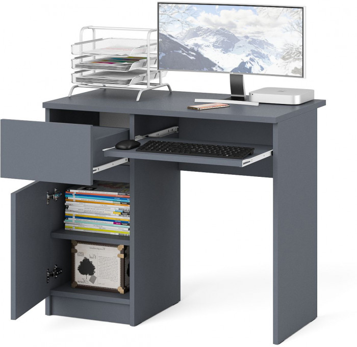 Мори Стол компьютерный МС-1 левый, цвет графит, ШхГхВ 90х50х76,6 см., выдвижной ящик слева, НЕ универсальная сборка