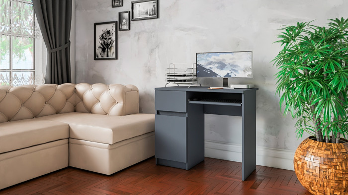 Мори Стол компьютерный МС-1 левый, цвет графит, ШхГхВ 90х50х76,6 см., выдвижной ящик слева, НЕ универсальная сборка