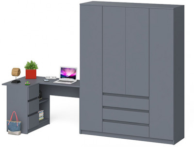 Мори Стол компьютерный МС-16 левый + Шкаф МШ1600.1, цвет графит, ШхГхВ 284,8х84,9х209,6 см., выдвижные ящики слева, НЕ универсальная сборка