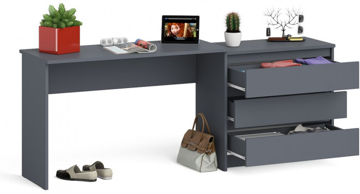 Мори Стол письменный МСП1200.1 + Комод МК800.1, цвет графит, ШхГхВ 200,8х50х76,6 см., универсальная сборка