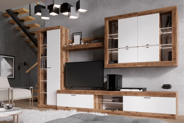 Прага Модульная Гостиная, вариант №2, делано/Белый глянец