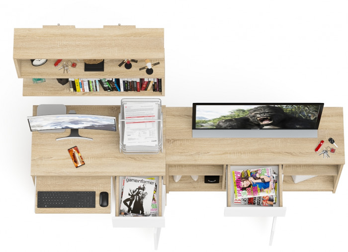 Мори Стол компьютерный МС-1 правый + Тумба МТВ1204.1 + Полка 900, цвет дуб сонома/белый, ШхГхВ 210,4х50х209,6 см., НЕ универсальная сборка