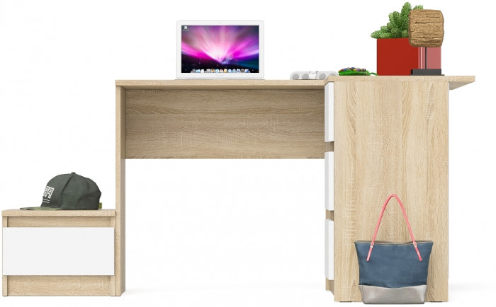 Мори Стол компьютерный МС-16 правый + Тумба ТМП400.1, цвет дуб сонома/белый, ШхГхВ 164,8х84,9х76,6 см., выдвижные ящики справа, НЕ универс. сборка