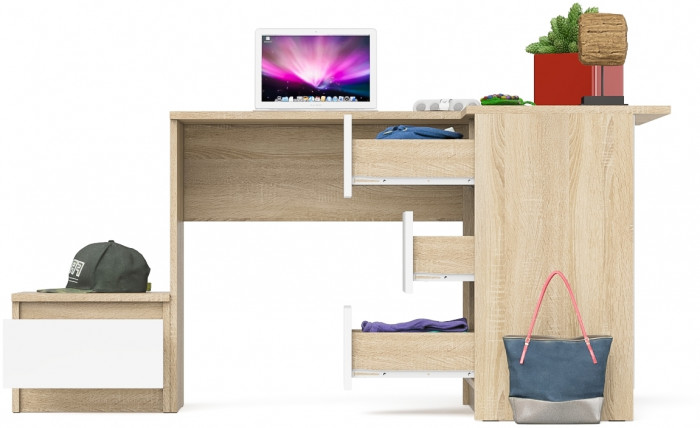 Мори Стол компьютерный МС-16 правый + Тумба ТМП400.1, цвет дуб сонома/белый, ШхГхВ 164,8х84,9х76,6 см., выдвижные ящики справа, НЕ универс. сборка