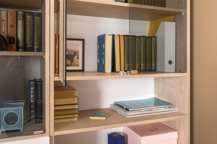 КР100 Бостон № 44, цвет дуб эндгрейн элегантный/фасады МДФ милк рикамо софт, 13.154+13.155+12.69+09.132+13.156, ШхГхВ 269,2х57,2х194,4 см., ун. сборка