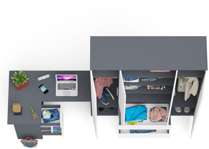 Мори Стол компьютерный МС-16 левый + Шкаф МШ1600.1, цвет графит/белый, ШхГхВ 284,8х84,9х209,6 см., выдвижные ящики слева, НЕ универсальная сборка