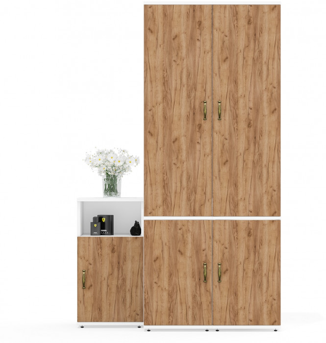 Лидер-8 Пенал МД 23Б + Пенал МД 23Б + Тумба МД 3.19, белый шагрень/крафт золото