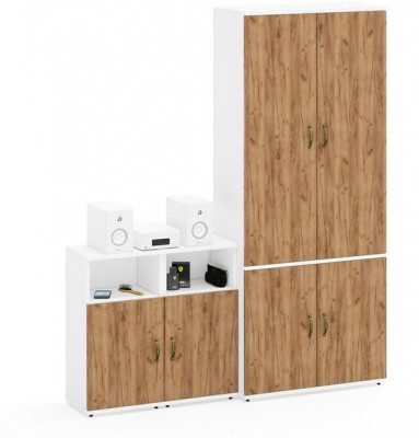 Лидер-8 Шкаф МД 20Б + Тумба МД 3.19 + Тумба МД 3.19, белый шагрень/крафт золото