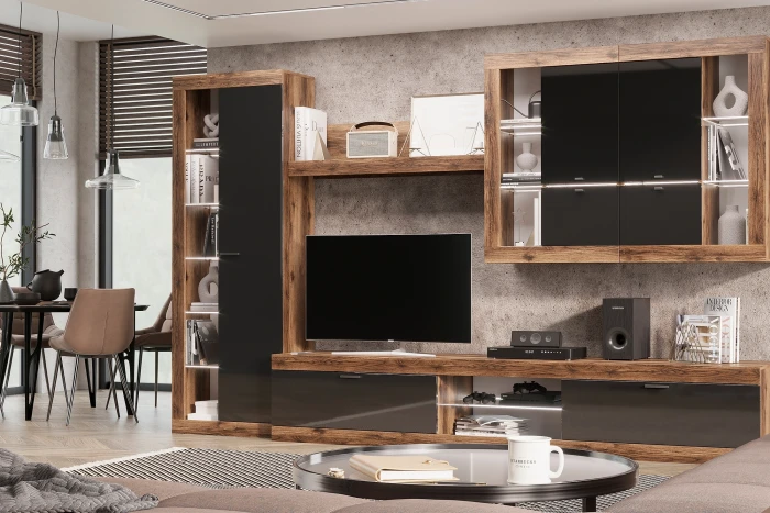 Прага Модульная Гостиная, вариант №2, делано/Черный глянец