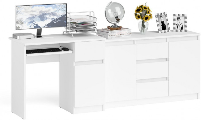 Мори Стол компьютерный МС-1 правый + Комод МК1200.3, цвет белый, ШхГхВ 210,4х50х76,6 см., выдвижной ящик справа, НЕ универсальная сборка