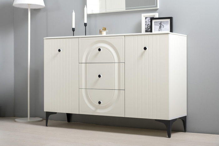 Валенсия Гостиная № 119, цвет ЛДСП белый шагрень/МДФ белый шагрень, ШхГхВ 321,3х38,4х225,2 см., универсальная сборка