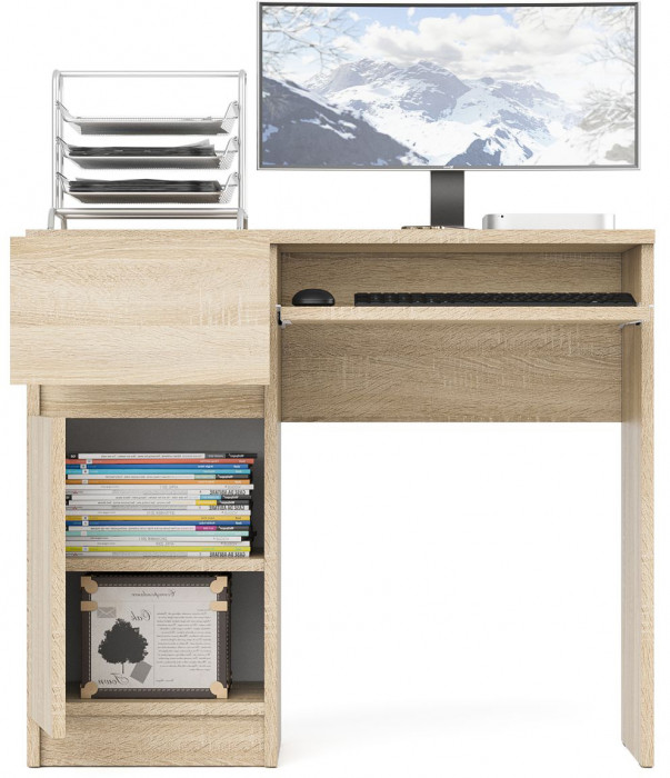Мори Стол компьютерный МС-1 левый, цвет дуб сонома, ШхГхВ 90х50х76,6 см., выдвижной ящик слева, НЕ универсальная сборка
