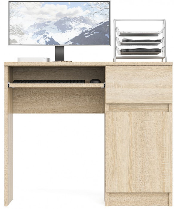Мори Стол компьютерный МС-1 правый, цвет дуб сонома, ШхГхВ 90х50х76,6 см., выдвижной ящик справа, НЕ универсальная сборка