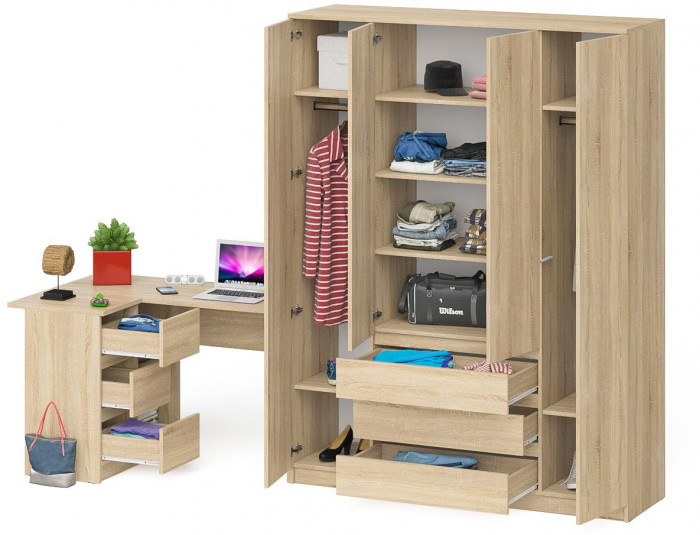 Мори Стол компьютерный МС-16 левый + Шкаф МШ1600.1, цвет дуб сонома, ШхГхВ 284,8х84,9х209,6 см., выдвижные ящики слева, НЕ универсальная сборка
