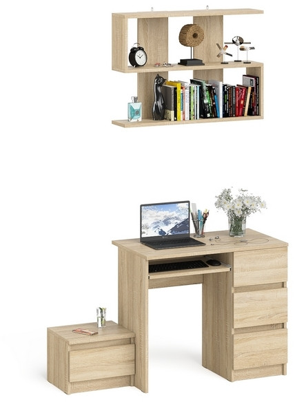 Мори Стол компьютерный МС-6 правый + Тумба ТМП400.1 + Полка 900, цвет дуб сонома, ШхГхВ 130,4х50х209,6 см., НЕ универсальная сборка