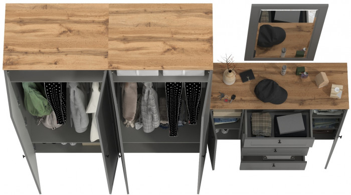 Остин Прихожая 26, цвет серый графит/дуб крафт золотой, ШхГхВ 280х54,3х229,6 см., универсальная сборка