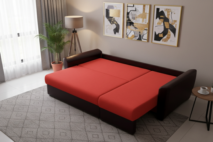 Диван-еврокнижка угловой Амстердам, 160х200, велюр/экокожа красный