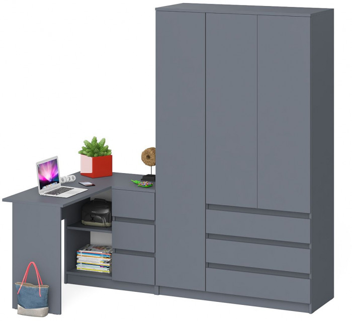 Мори Стол компьютерный МС-16 правый + Шкаф МШ1200.1, цвет графит, ШхГхВ 244,8х84,9х209,6 см., выдвижные ящики справа, НЕ универсальная сборка