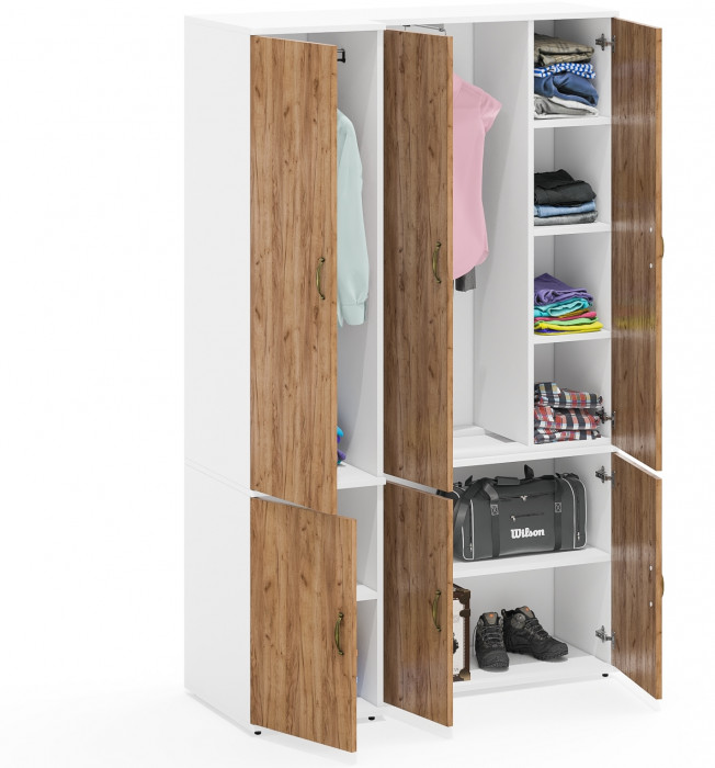 Лидер-8 Модуль Пенал МД 23Б + Шкаф МД 20Б, белый шагрень/крафт золото