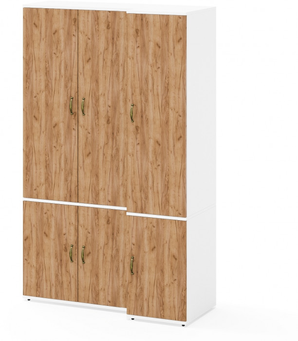 Лидер-8 Модуль Пенал МД 23Б + Шкаф МД 20Б, белый шагрень/крафт золото