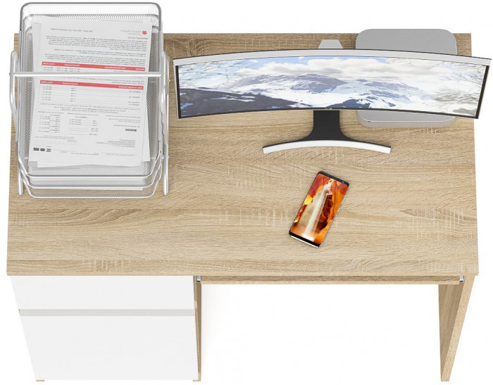 Мори Стол компьютерный МС-1 левый, цвет дуб сонома/белый, ШхГхВ 90х50х76,6 см., выдвижной ящик слева, НЕ универсальная сборка