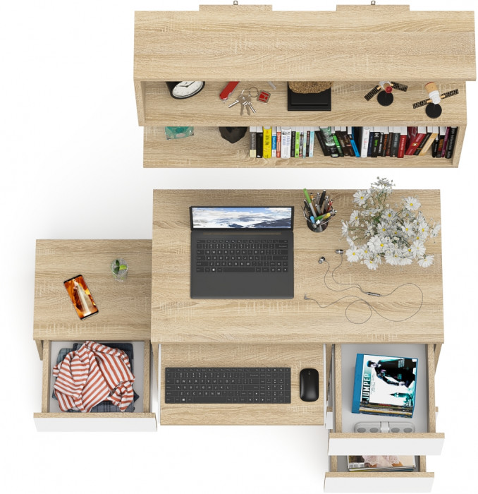 Мори Стол компьютерный МС-6 правый + Тумба ТМП400.1 + Полка 900, цвет дуб сонома/белый, ШхГхВ 130,4х50х209,6 см., НЕ универсальная сборка