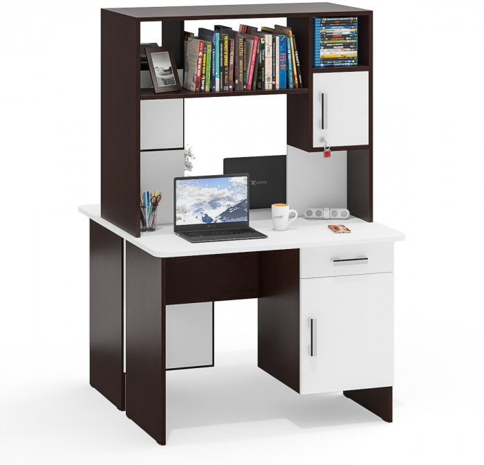 Два стола письменных с надстройкой С-МД-1-09Н, венге/белый шагрень