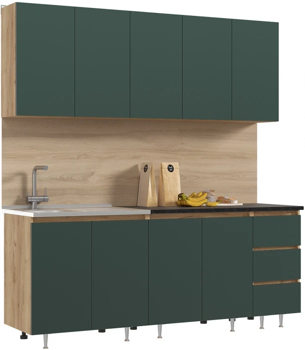 Кухня Челси 2,0м, Дуб крафт/Изумрудный (Кастилло темный)