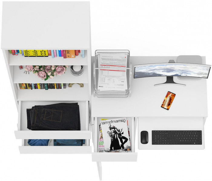 Мори Стол компьютерный МС-1 левый + Стеллаж МСТ600.3, цвет белый, ШхГхВ 150,4х50х179,6 см., выдвижной ящик слева, НЕ универсальная сборка