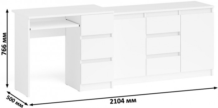 Мори Стол компьютерный МС-6 правый + Комод МК1200.3, цвет белый, ШхГхВ 210,4х50х76,6 см., выдвижные ящики справа, НЕ универсальная сборка