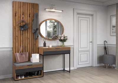 Прихожая Нао, набор №10, Дуб вотан/Графит, Вотан, Simple 27