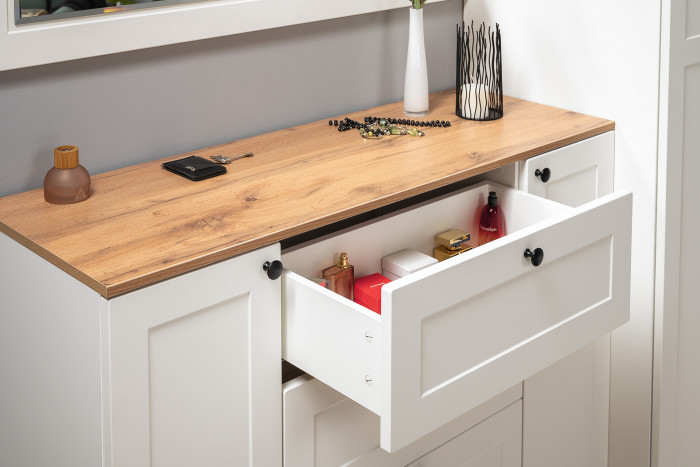 Остин Прихожая 27, цвет белый шагрень/дуб крафт золотой, ШхГхВ 280х54,3х229,6 см., универсальная сборка