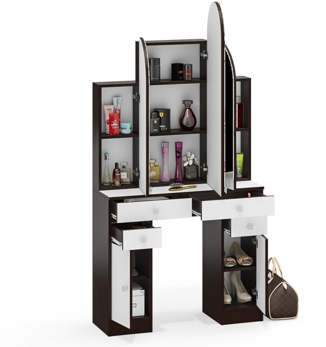 Туалетный столик Трельяж МД №2, цвет венге/белый шагрень, ШхГхВ 90х31х178 см. (Трельяж (Туалетный столик № 2))