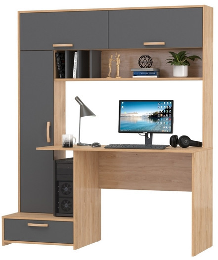 Лайт Стол письменный 03.243Н, цвет гикори рокфорд натуральный/тёмно-серый, ШхГхВ 150,2х57,3х179,9 см., НЕ универсальная сборка