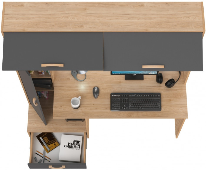 Лайт Стол письменный 03.243Н, цвет гикори рокфорд натуральный/тёмно-серый, ШхГхВ 150,2х57,3х179,9 см., НЕ универсальная сборка