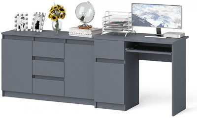 Мори Стол компьютерный МС-1 левый + Комод МК1200.3, цвет графит, ШхГхВ 210,4х50х76,6 см., выдвижной ящик слева, НЕ универсальная сборка