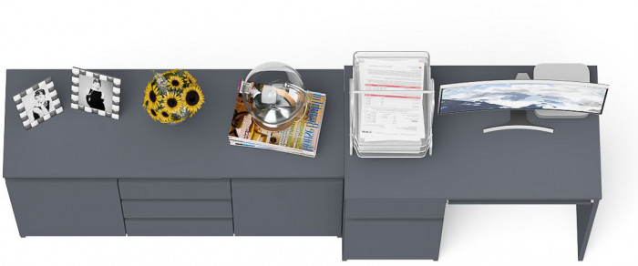 Мори Стол компьютерный МС-1 левый + Комод МК1200.3, цвет графит, ШхГхВ 210,4х50х76,6 см., выдвижной ящик слева, НЕ универсальная сборка