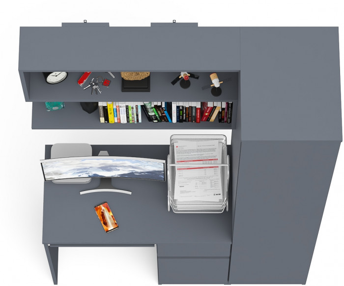 Мори Стол компьютерный МС-1 правый + Пенал МШ400.1 + Полка 900, цвет графит, ШхГхВ 130,4х50,4х209,6 см., НЕ универсальная сборка