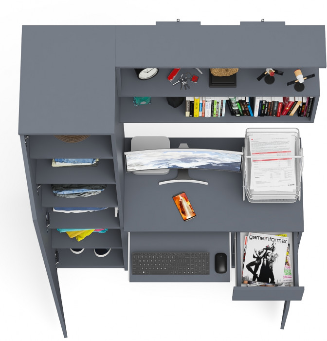 Мори Стол компьютерный МС-1 правый + Пенал МШ400.1 + Полка 900, цвет графит, ШхГхВ 130,4х50,4х209,6 см., НЕ универсальная сборка