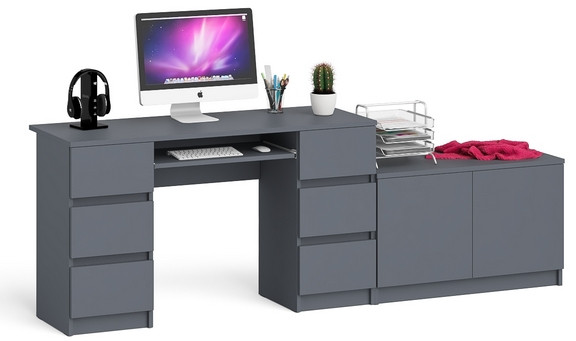 Мори Стол компьютерный МС-2 + Тумба МА900.1, цвет графит, ШхГхВ 225,8х50,4х76,6 см., универсальная сборка