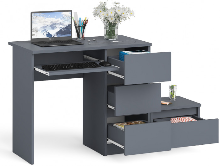 Мори Стол компьютерный МС-6 правый + Тумба ТМП400.1, цвет графит, ШхГхВ 130,4х50х76,6 см., выдвижные ящики справа, НЕ универсальная сборка