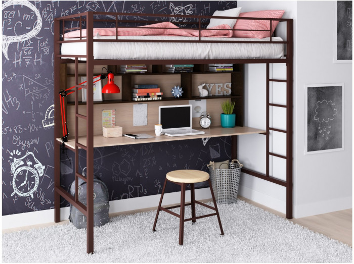 Кровать-чердак Севилья 1.2 (Дуб молочный / Венге, Черный)