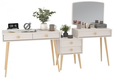 Афина Спальня Стол + Трюмо, цвет кашемир серый, ШхГхВ 100х45х76 + 105х38,6х129 см., универсальная сборка